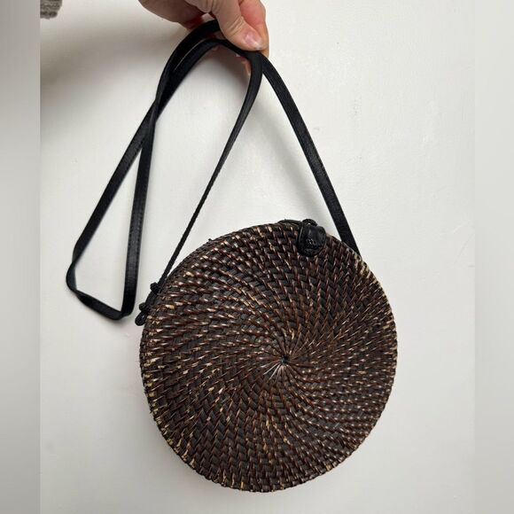 Woven‎ Round Rattan Bag Wicker Straw Purse Crossbody Brown Tropical Boho - Picture 9 of 17
